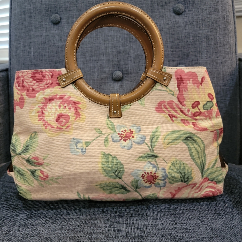 Fossil Floral Canvas Tote with Tan Leather Handles